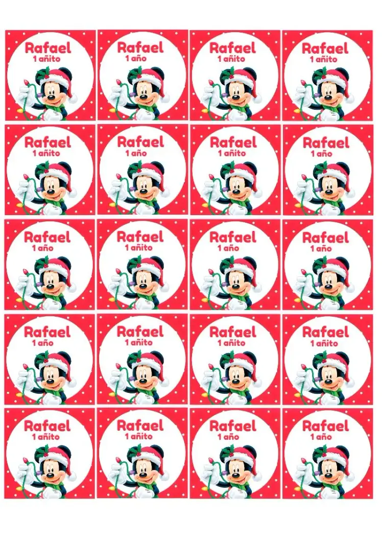 Invitación Etiqueta Navidad Mickey Mouse 5cm Cuadrado