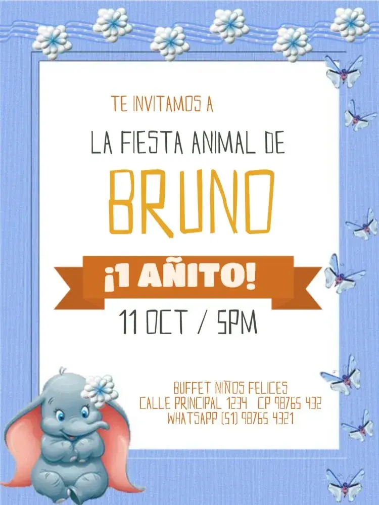 Invitación Elefante 1 Año Para Editar Beige