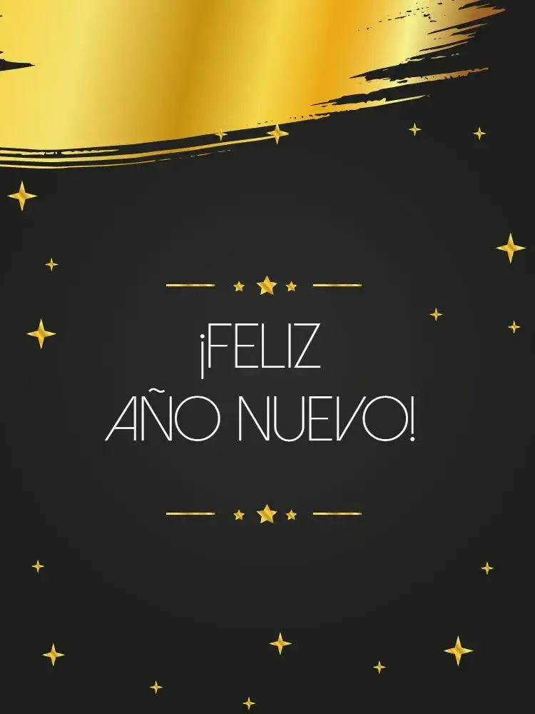 Invitación Tarjeta Feliz Año Nuevo Personalizada – tema Tarjeta dorado, moderno, elegante, estrelado, festivo
