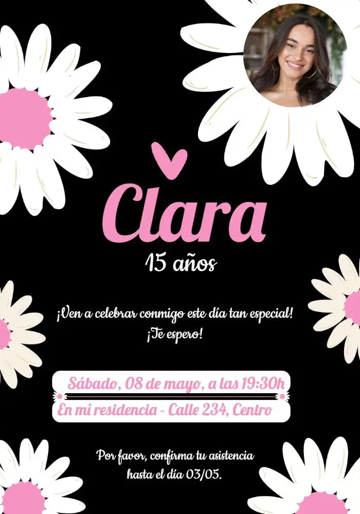 Invitación Margaritas Con Foto Rosas