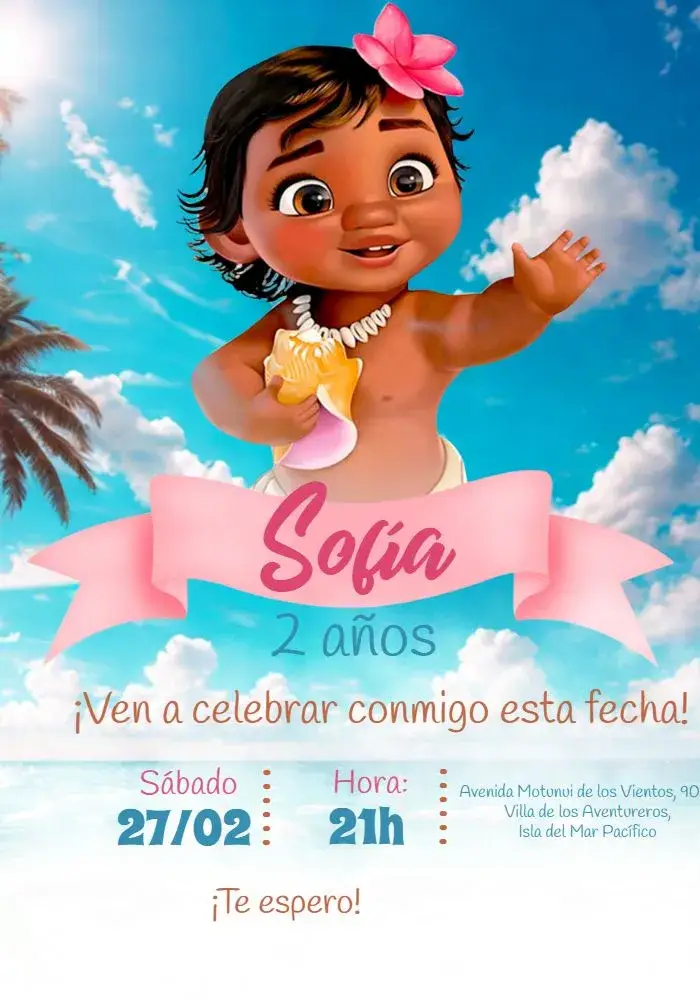 Invitación Moana Baby Niña