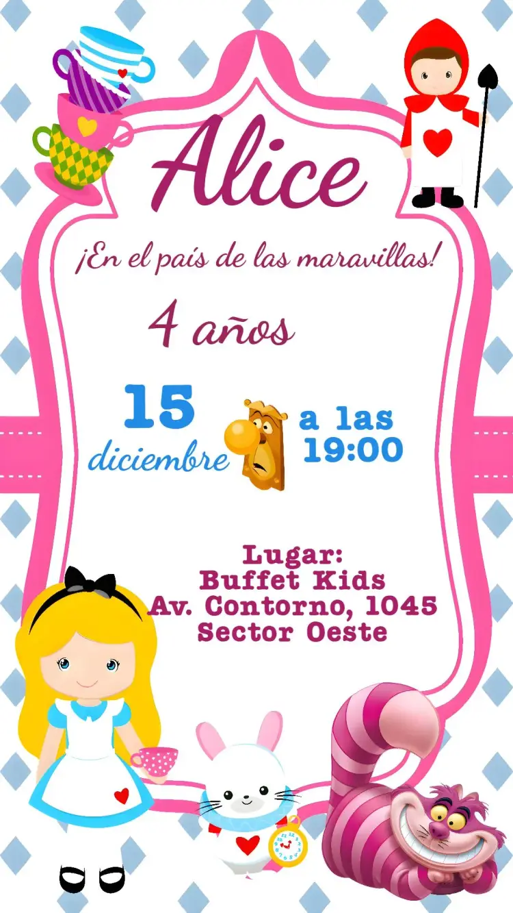 Invitación Alicia en el país de las Maravillas editable y personalizable