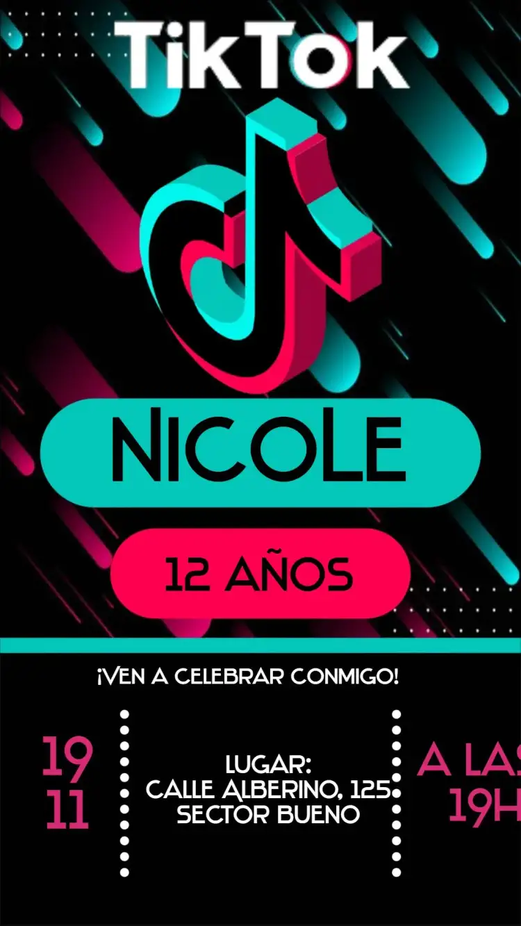 Invitación TikTok – tema Cumpleaños colorido, divertido, moderno, joven, dinámico