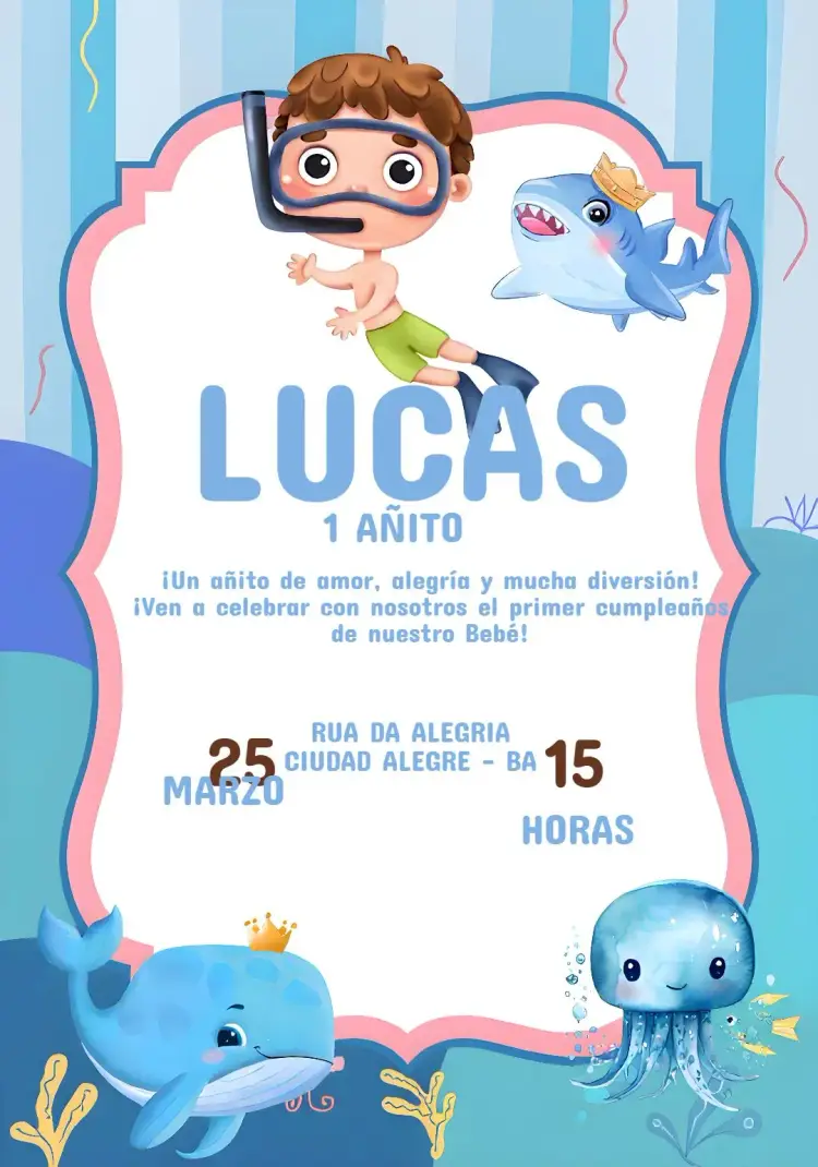 Invitación Fondo Del Mar Niño Azul