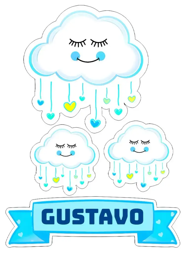 Invitación Topper de Pastel Lluvia de Amor para Imprimir – tema Topper de torta nubes, azul, romántico, divertido, infantil