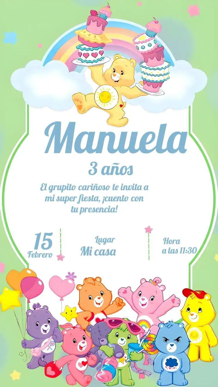 Invitación Osos Cariñosos Globos – tema Cumpleaños Infantil colorido, retro, divertido, infantil, juguetón, alegre