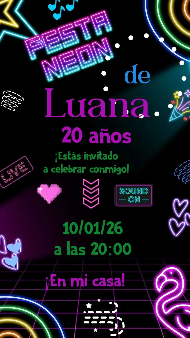Invitación Fiesta Neon