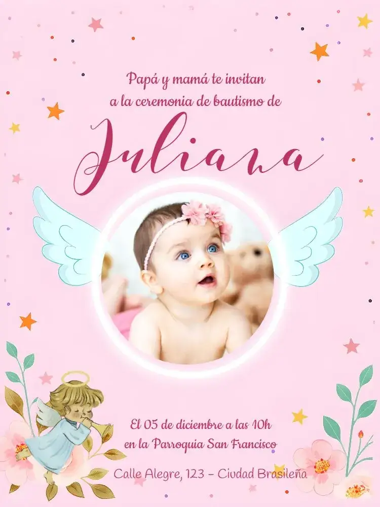Invitación Bautizo Angelito Con Foto Azul – tema Bautismo azul y rosa, delicado, infantil, moderno, minimalista, gráficos lindos