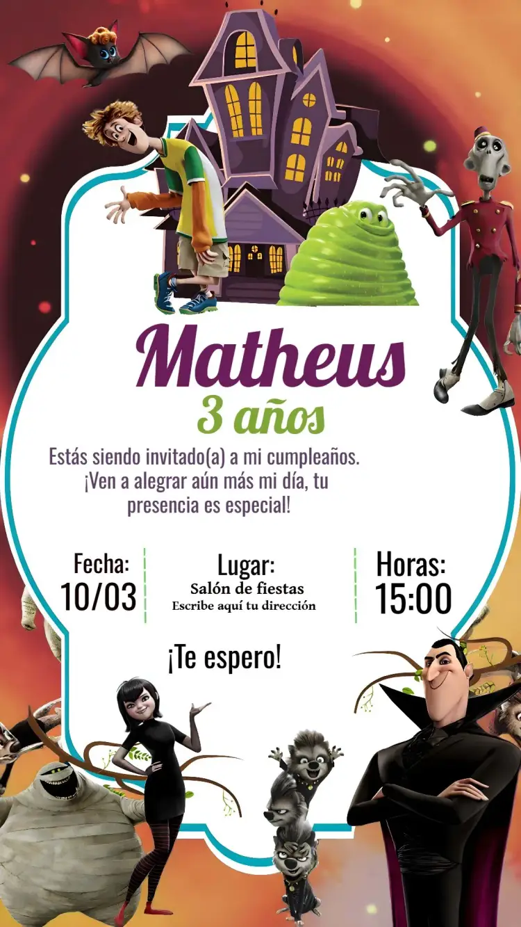 Invitación Hotel Transylvania Colorido