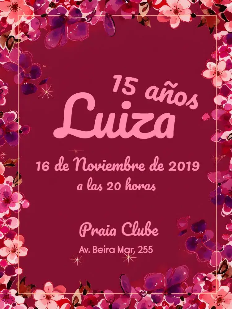 Invitación De 15 Años Florido - Azul Marino y Rosa Floral