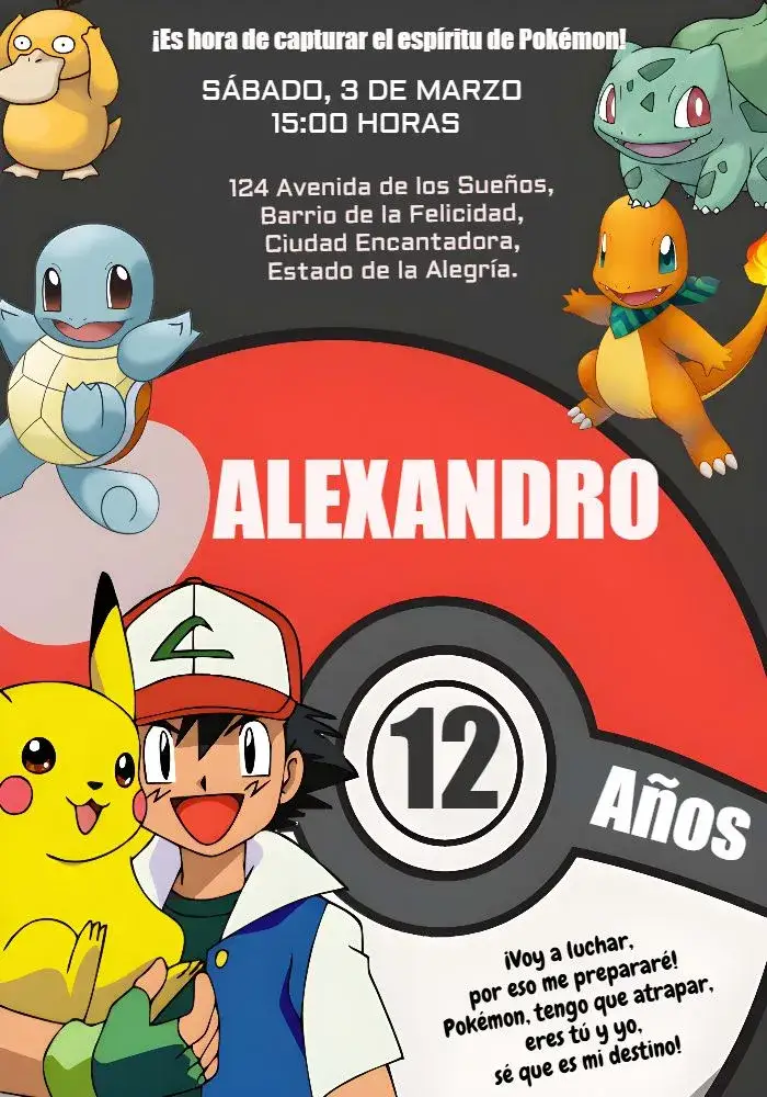 Invitación Pokemon – tema Más buscados colorido, divertido, joven, ilustrativo, temático