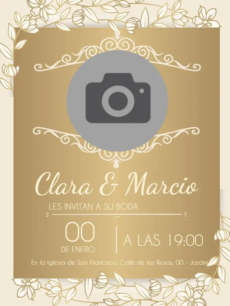 Invitación Boda Dorada Foto – tema Boda dorado, floral, moderno, elegante, primavera, árabe