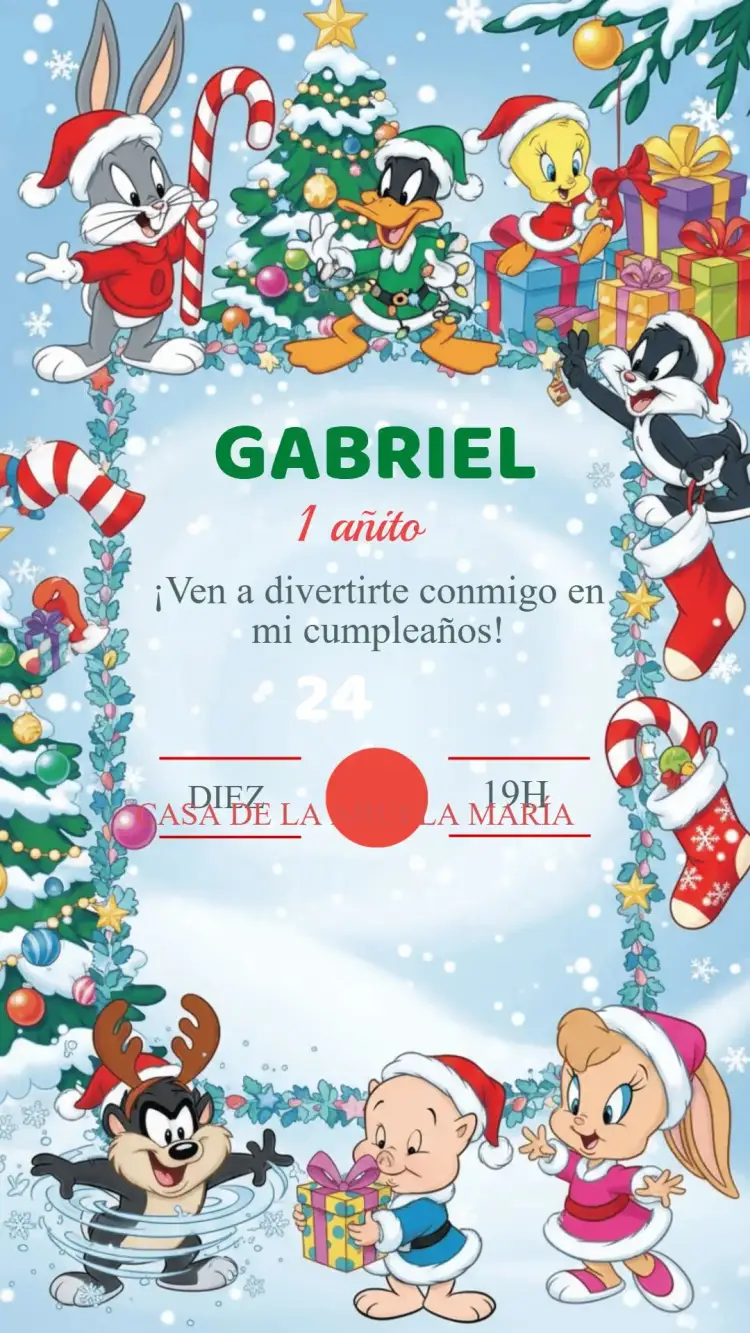 Invitación Invitación Cumpleaños de Navidad – tema Cumpleaños Infantil navideño, colorido, divertido, moderno, festivo