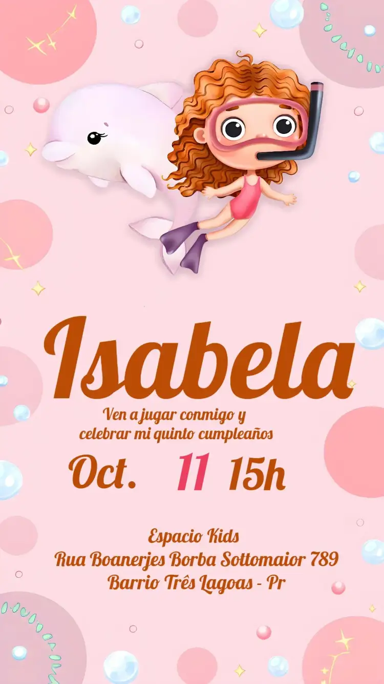 Invitación Fondo Del Mar Peces – tema Cumpleaños Infantil fondo marino, colorido, marino, rosa, divertido, temático