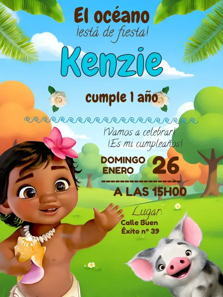 Invitación Moana Baby