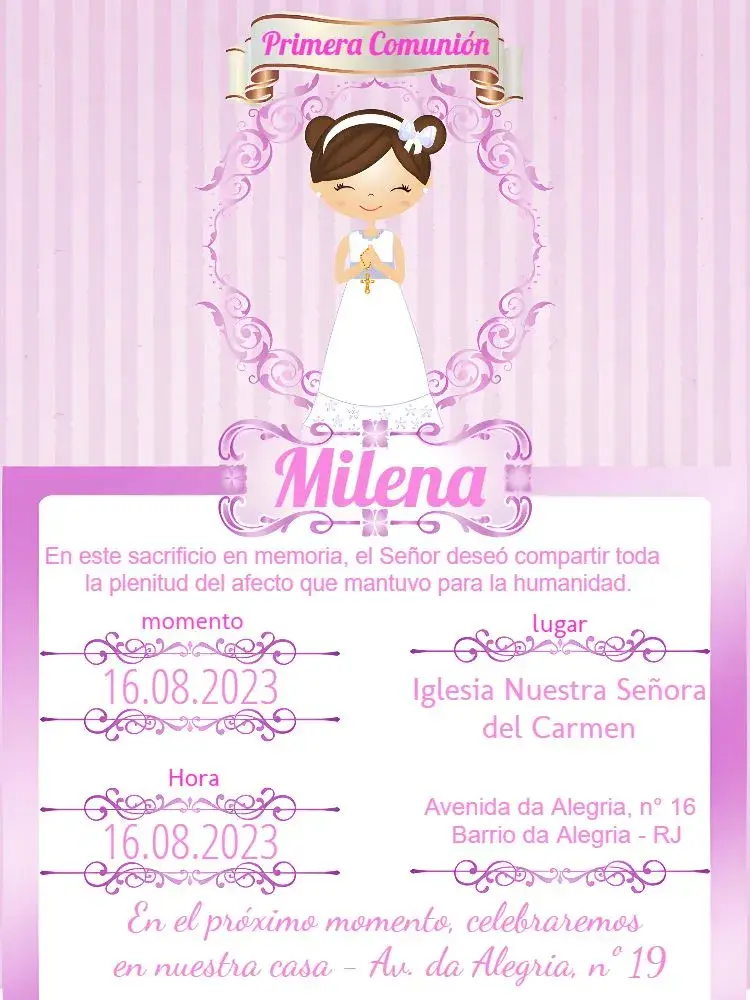 Invitación Primera Comunión Dorado editable y personalizable