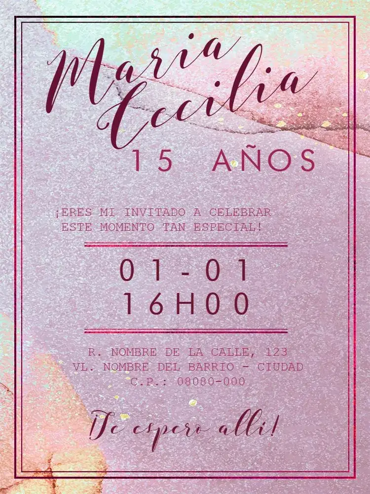 Invitación Virtual De 15 Años - Mármol Elegante – tema Cumpleaños Infantil mármol, rosa, metálico, elegante, moderno, minimalista