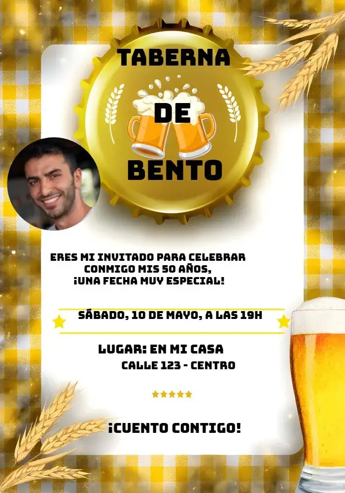 Invitación Boteco Con Foto Fiesta – tema Cumpleaños bar, divertido, colorido, moderno, informal