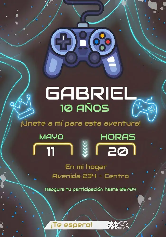 Invitación Videoconsola Gamer Negra Infantil