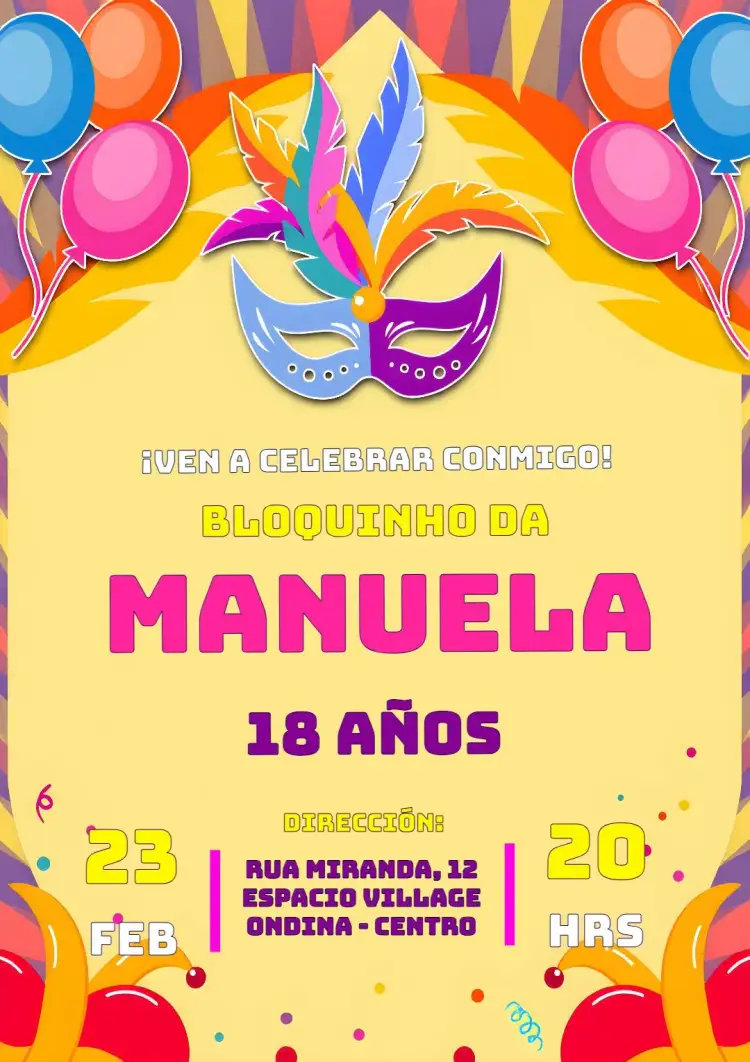 Invitación Carnaval Confete – tema Fechas Conmemorativas colorido, festivo, alegre, vibrante, temático, divertido