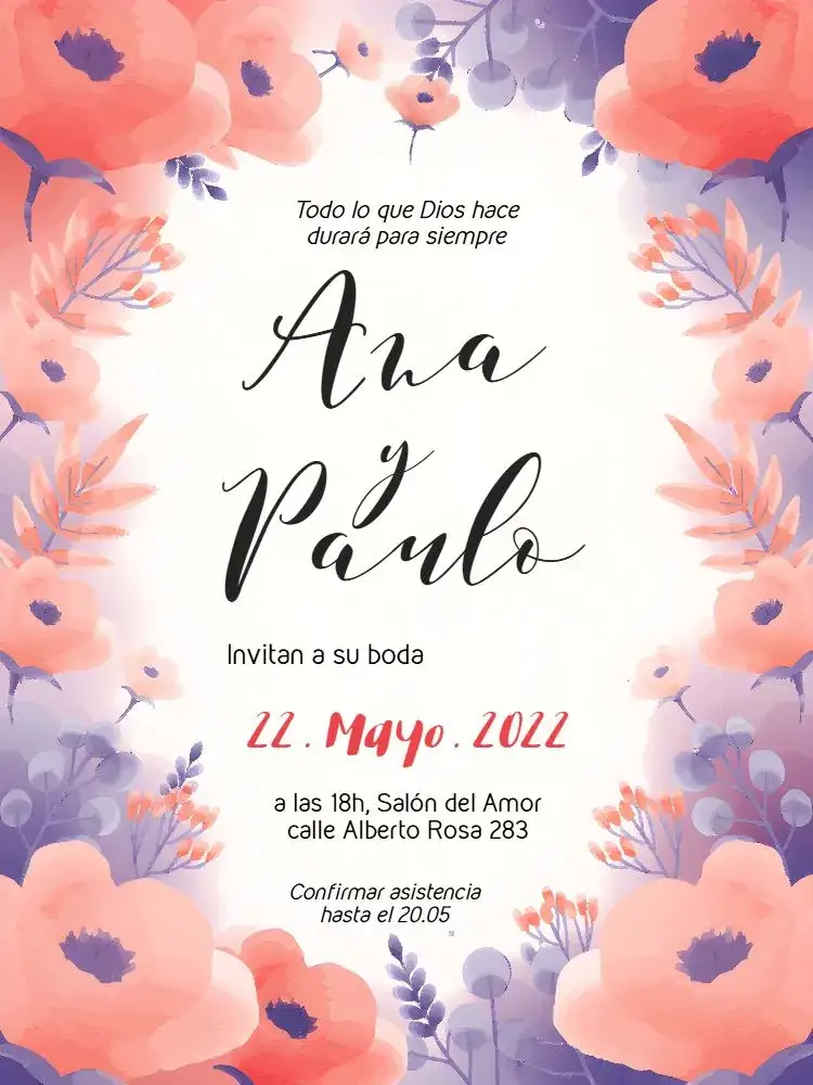 Invitación Boda Floral Salmón – tema Boda floral, elegante, salmón, romántico, moderno, rústico