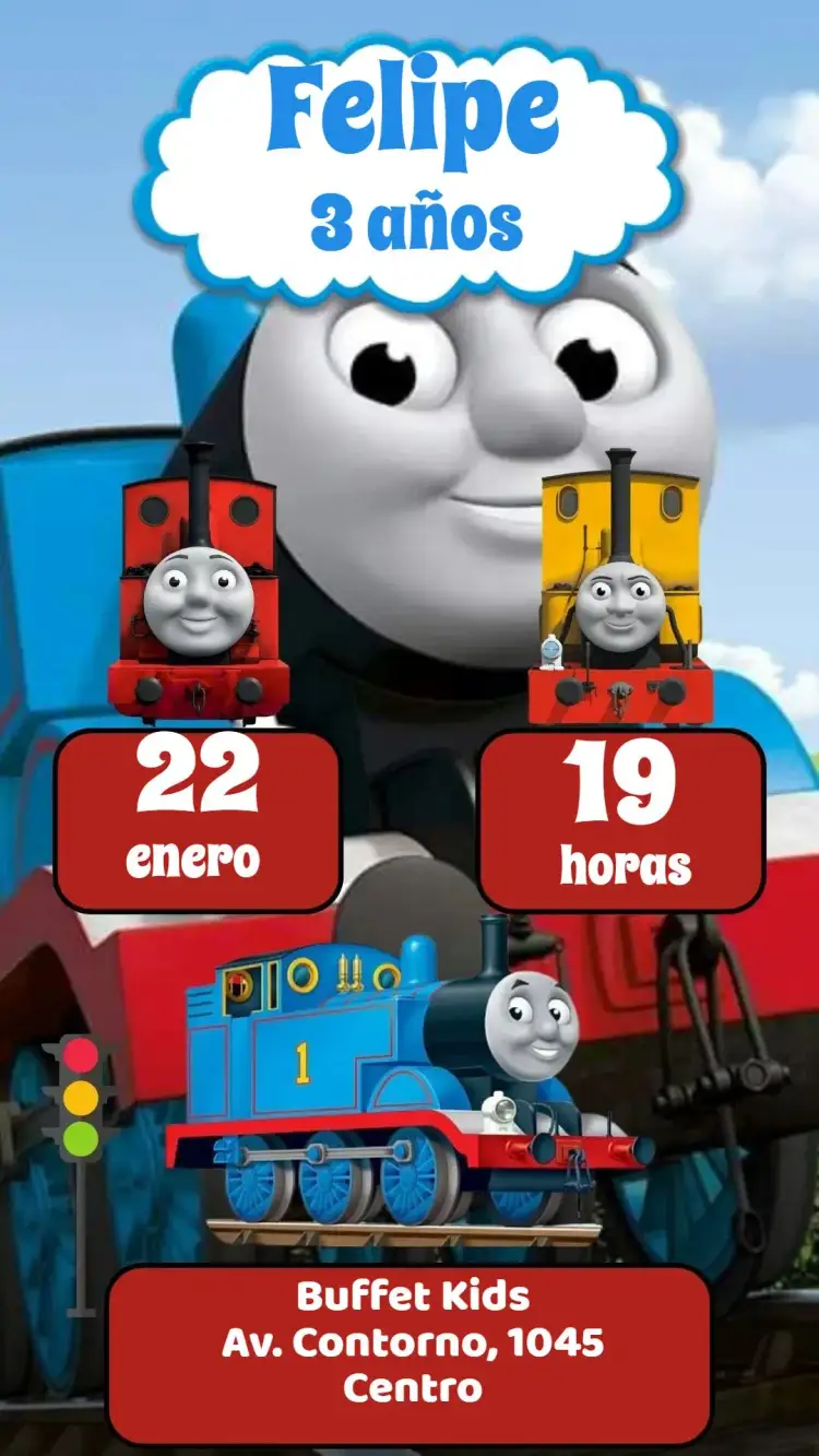 Invitación Thomas y sus Amigos – tema Cumpleaños Infantil colorido, divertido, infantil, temático, alegre