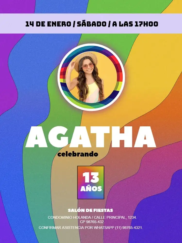 Invitación Joven Colorido Con Foto Arcoíris – tema Cumpleaños Infantil colorido, arcoíris, divertido, joven, ilustrativo