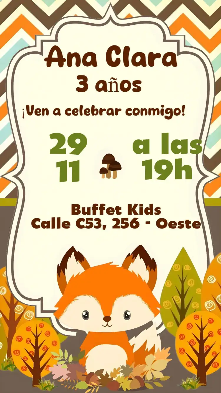 Invitación Zorrito – tema Cumpleaños Infantil zorro, otoño, infantil, naturaleza
