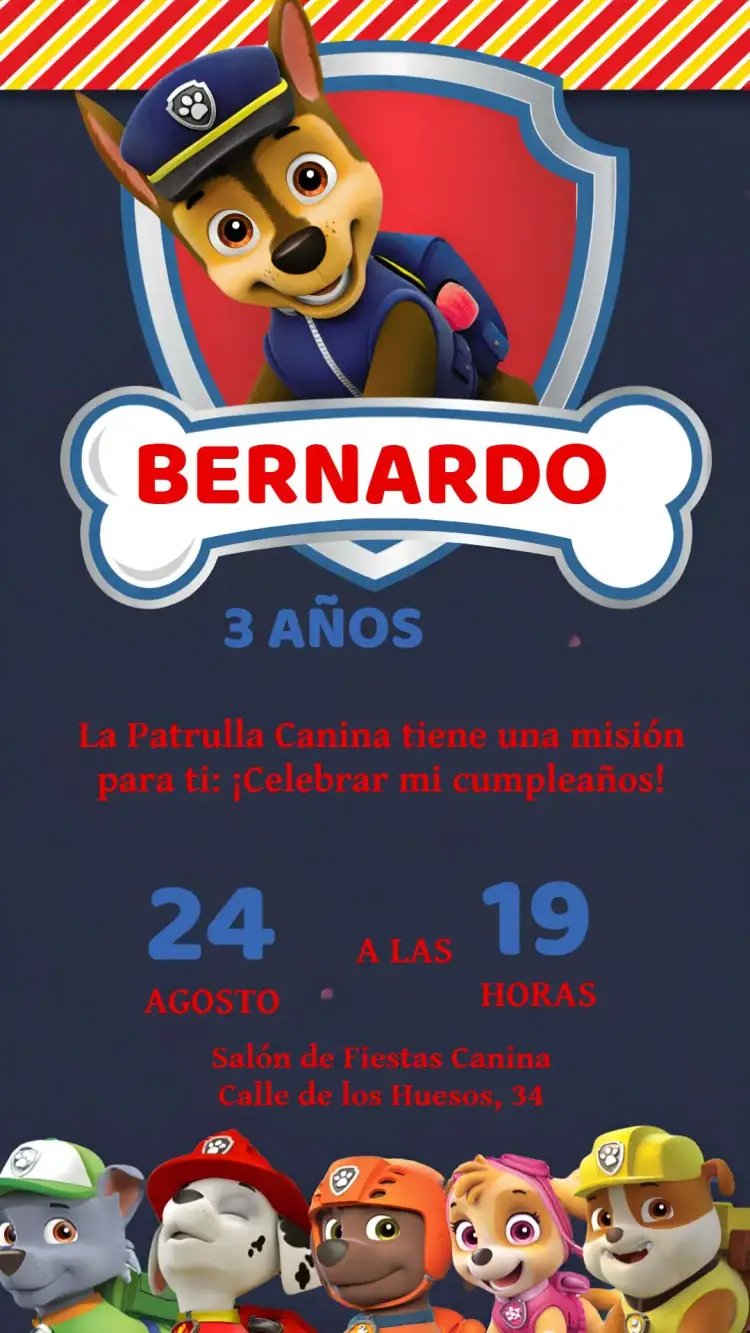 Invitación Patrulla Canina Colorido – tema Cumpleaños Infantil colorido, divertido, temático, infantil, animado