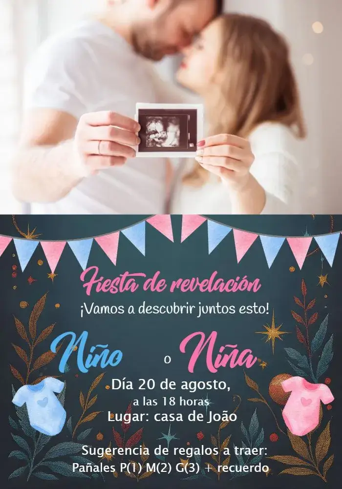 Invitación Chá de Revelación con Foto Body