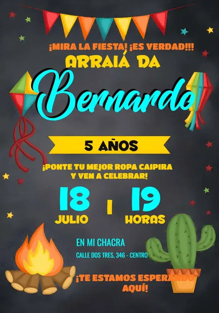 Invitación Fiesta Junina Arraiá Cuadrilla