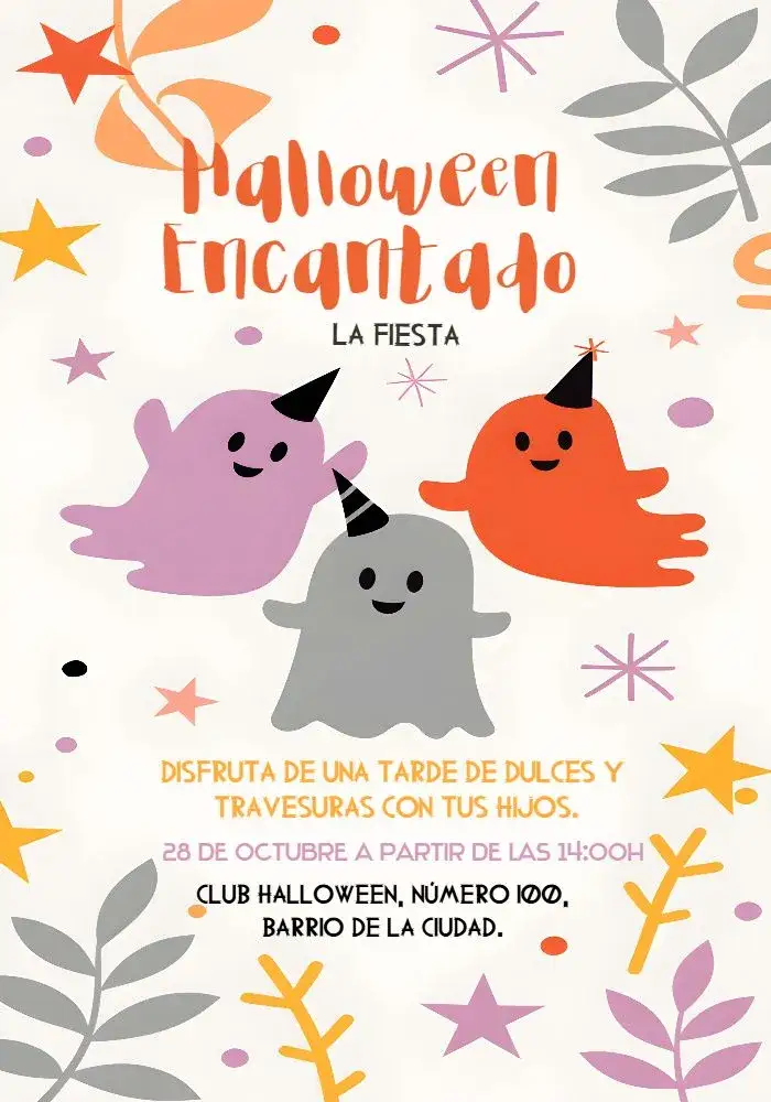 Invitación Halloween Fantasma – tema Fechas Conmemorativas oscuro, aterrador, divertido, vibrante, temático, ilustraciones de Halloween