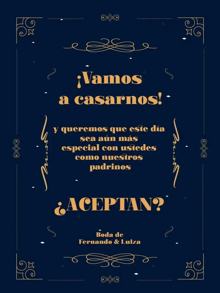 Invitación Boda Para Padrinos Azul Pareja