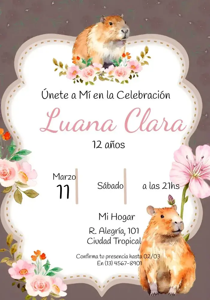 Invitación Capibara Rosa