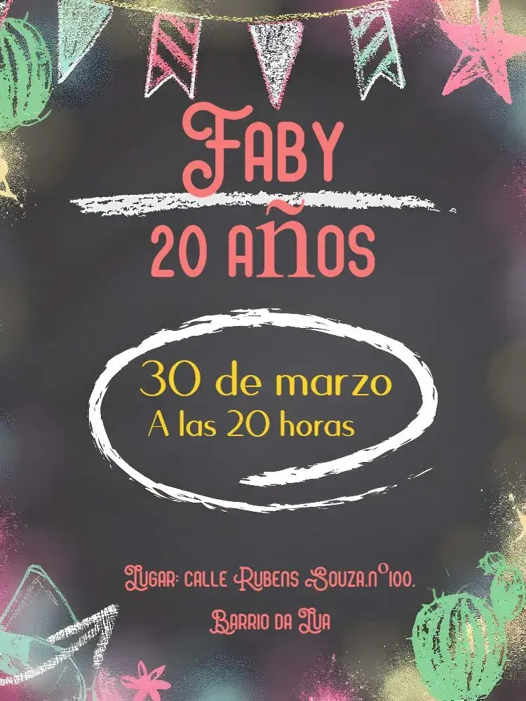 Invitación Pizarra Tiza Amarilla – tema Cumpleaños vintage, moderno, divertido, colorido, escolar