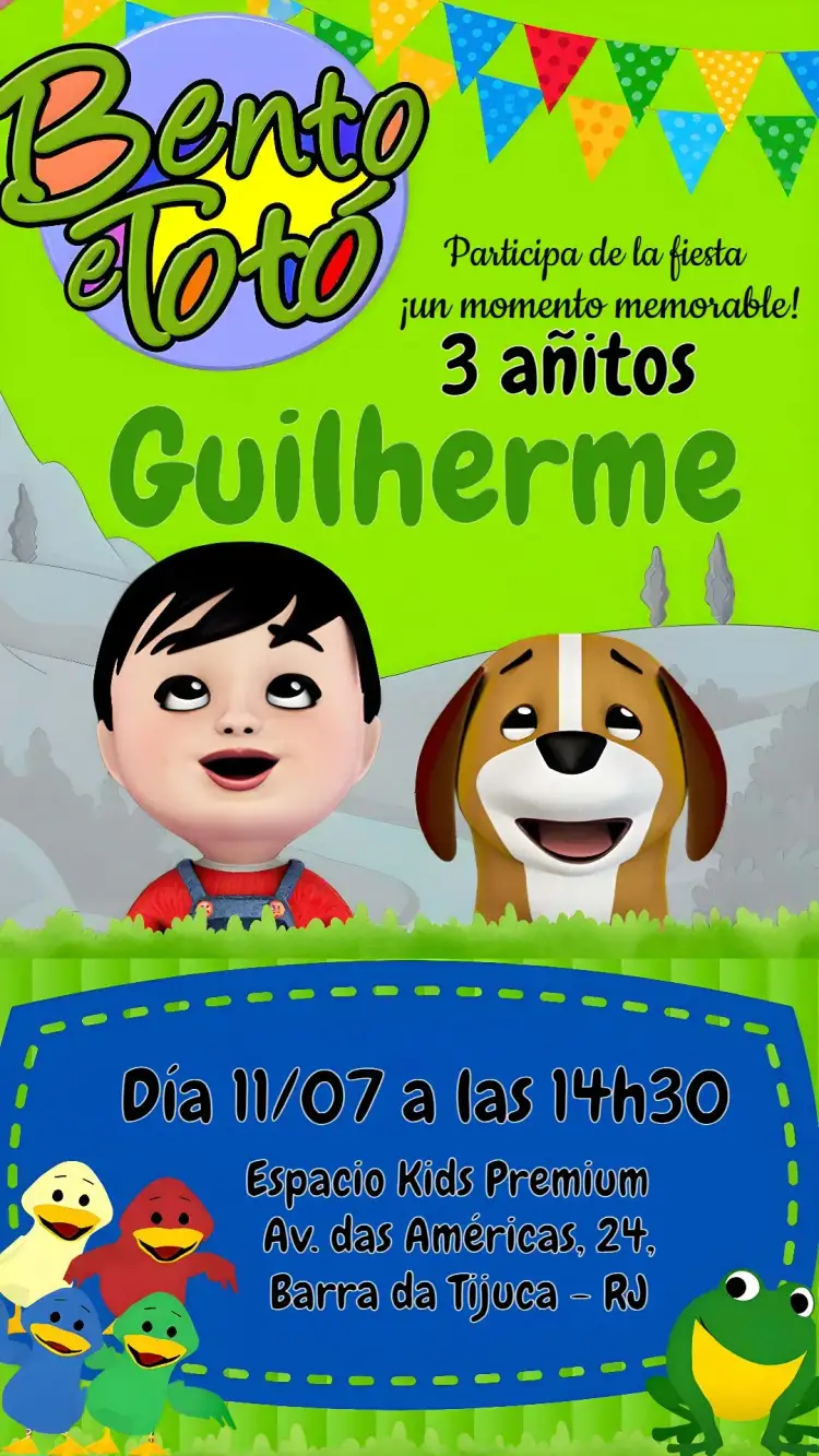 Invitación Bento Y Totó Verde – tema Más buscados colorido, lúdico, moderno, divertido, temático, alegre