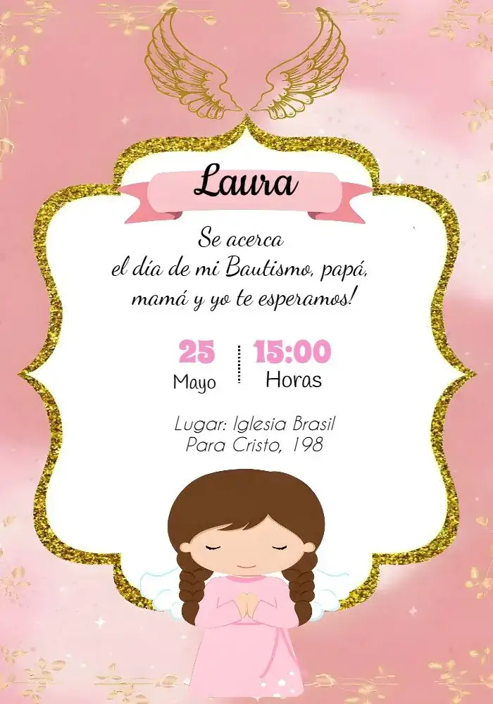 Invitación Bautizo Angelito Amarillo – tema Bautismo amarillo, angelitos, infantil, delicado, alegre