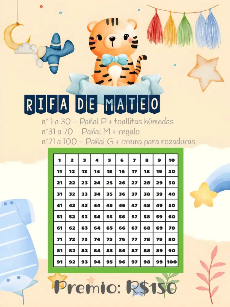 Invitación Baby Shower Rifa de Pañales Tigre Niño – tema Té Rifa animales de la sabana, tigre, azul, divertido, infantil, temática safari