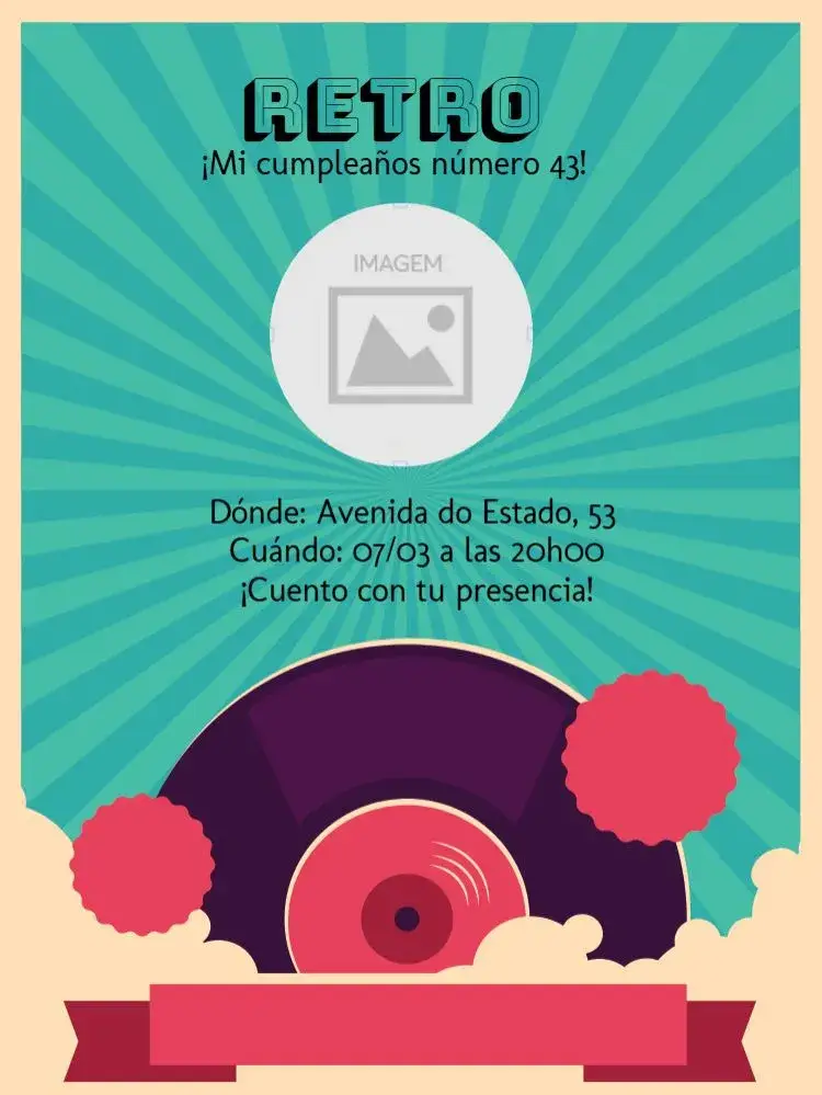 Invitación Fiesta Retro Azul