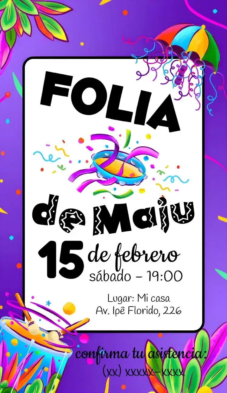 Invitación Fiesta Carnaval Confeti