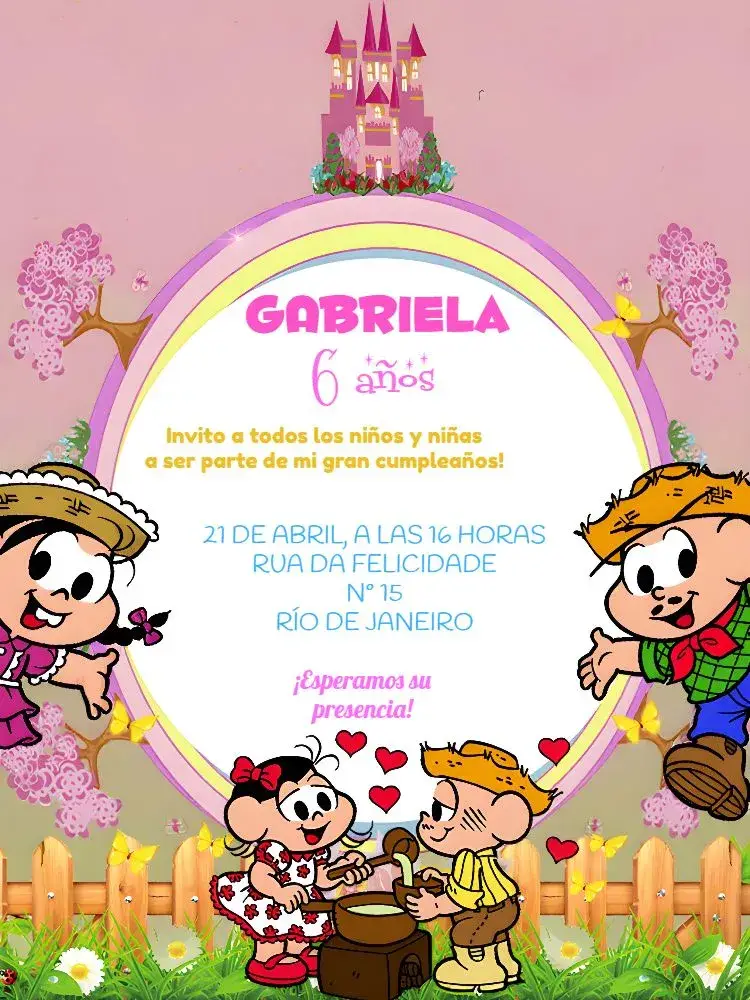 Invitación Turma Da Mónica Amarillo editable y personalizable
