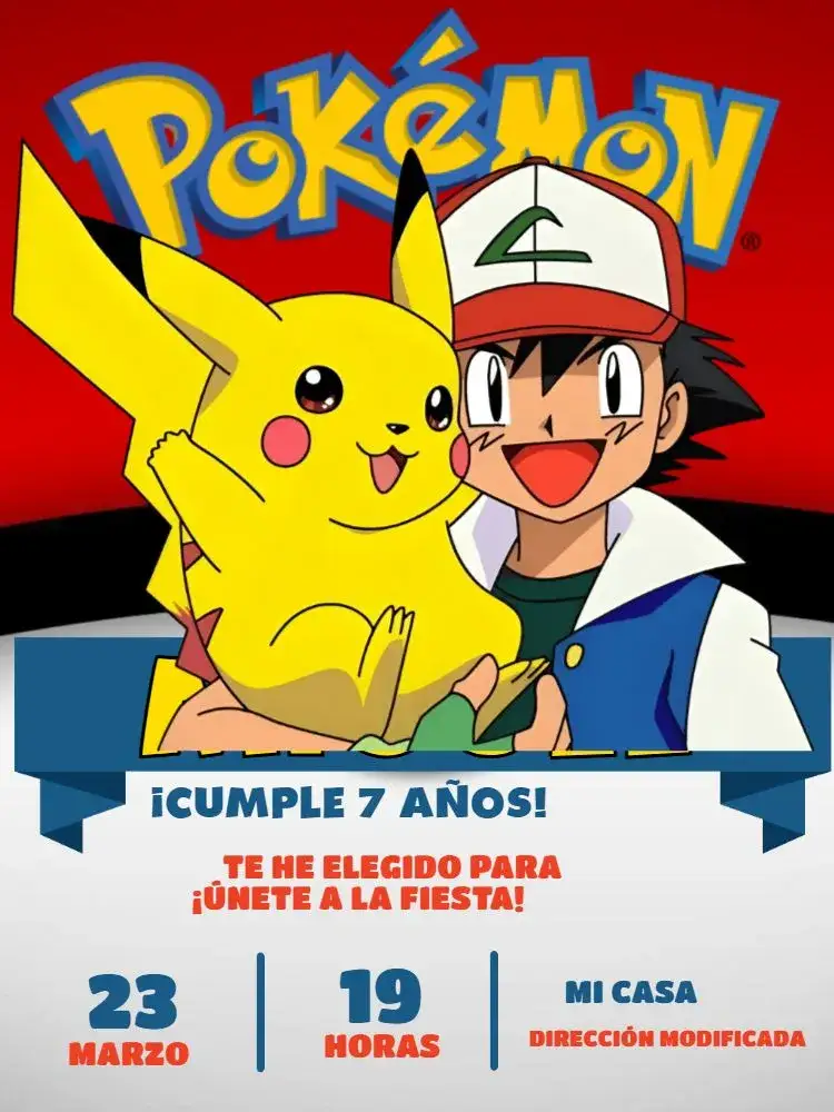 Invitación Pokemon Infantil – tema Más buscados colorido, divertido, jovial, temático, ilustrativo