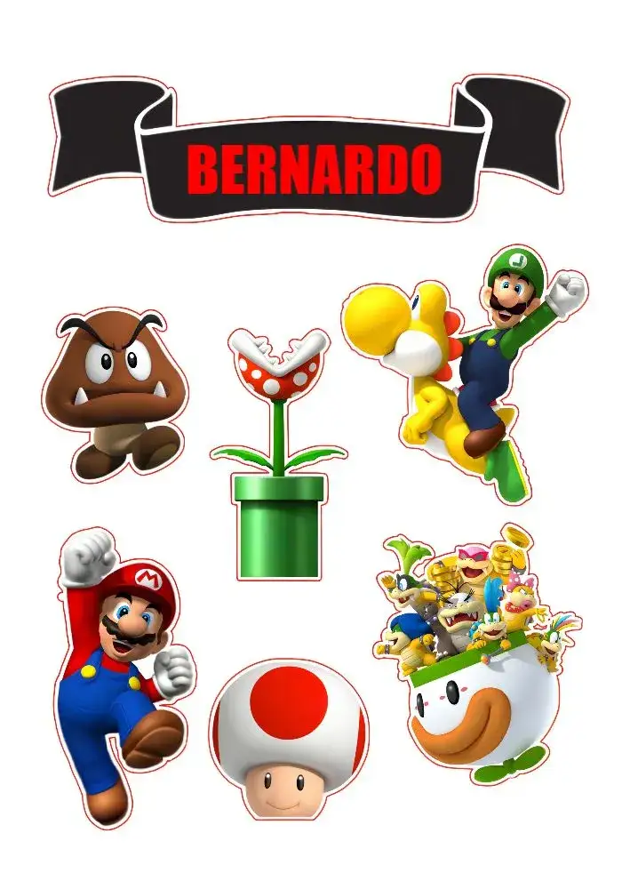 Invitación Topo De Pastel Mario Bross Rojo – tema Topper de torta colorido, infantil, divertido, juegos, fantasía