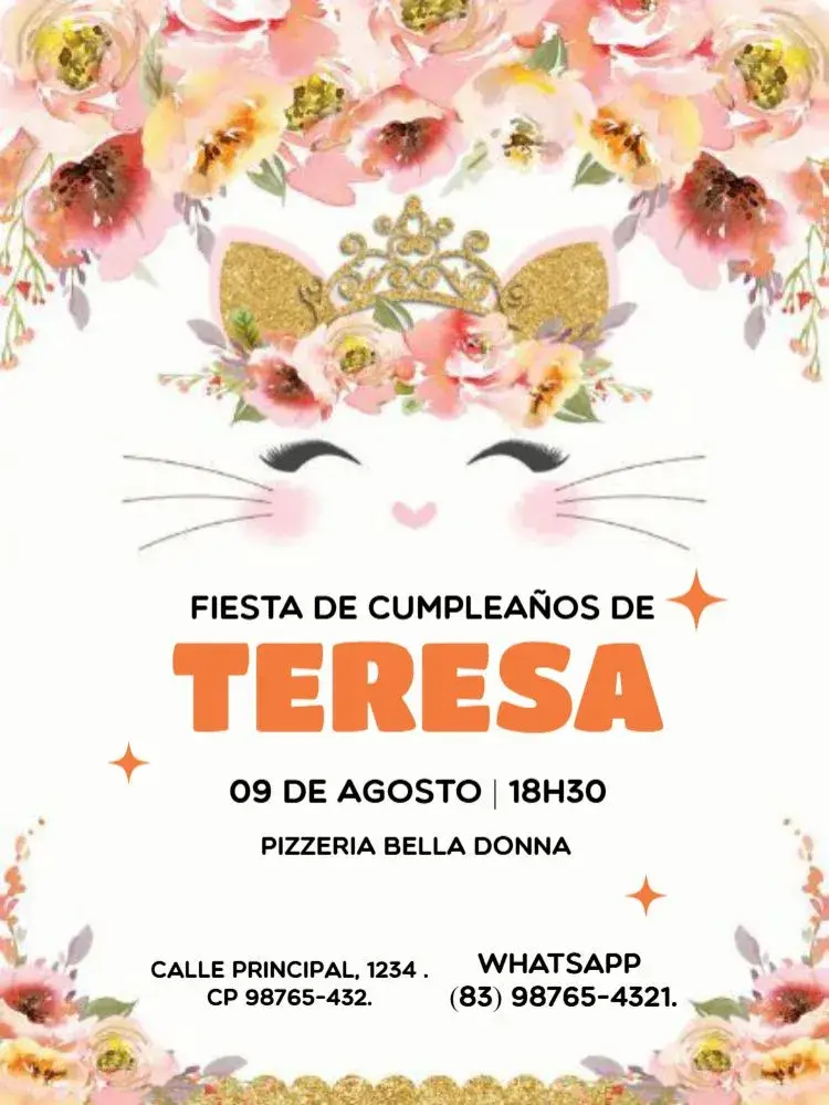 Invitación Gato Con Rosas Para Editar Confraternización