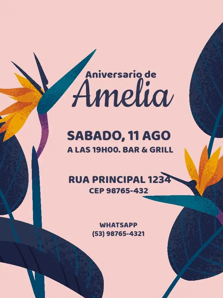 Invitación Femenino Adulto Rosa Floral Encuentro – tema Cumpleaños Infantil floral, moderno, elegante, suave, feminino, colorido