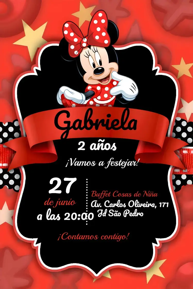 Invitación Minnie Mouse Roja editable y personalizable
