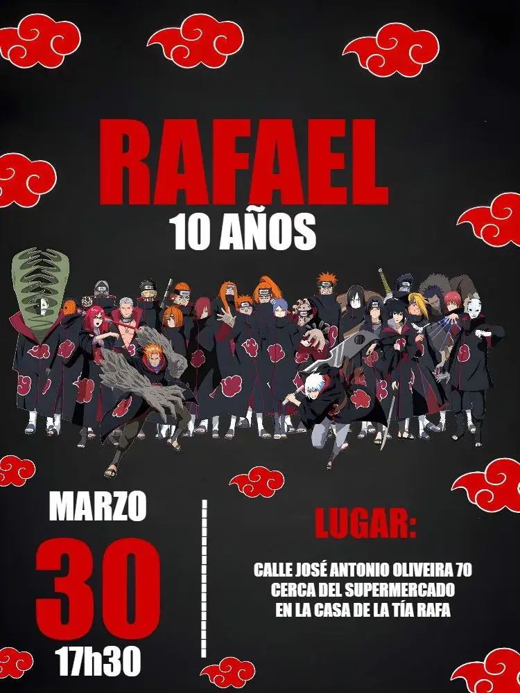 Invitación Akatsuki Naruto Japonés