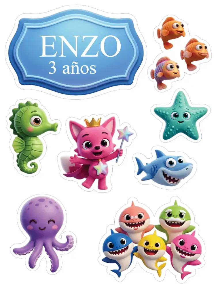 Invitación Baby Shark – tema Topper de torta colorido, lúdico, azul marino, divertido, tropical
