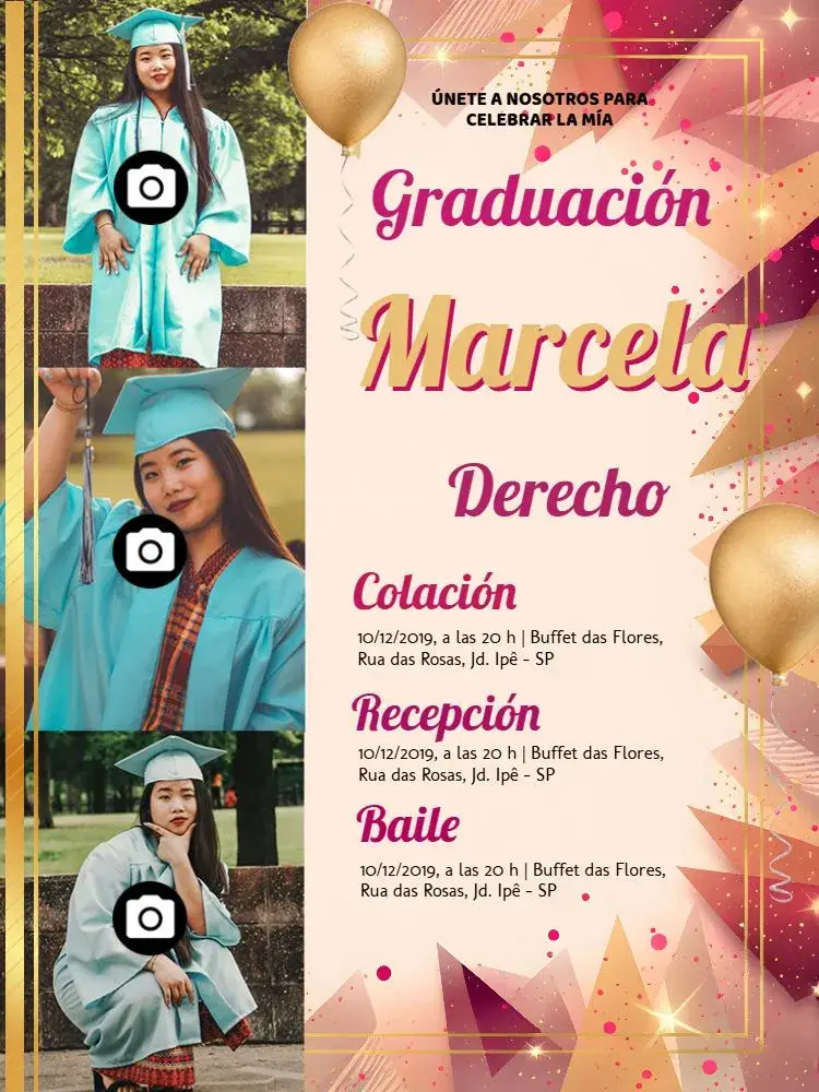 Invitación Graduación Con Fotos Globo