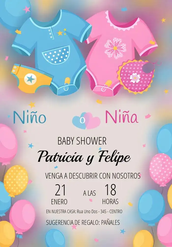 Invitación Revelación de Género Osos Rosa Azul